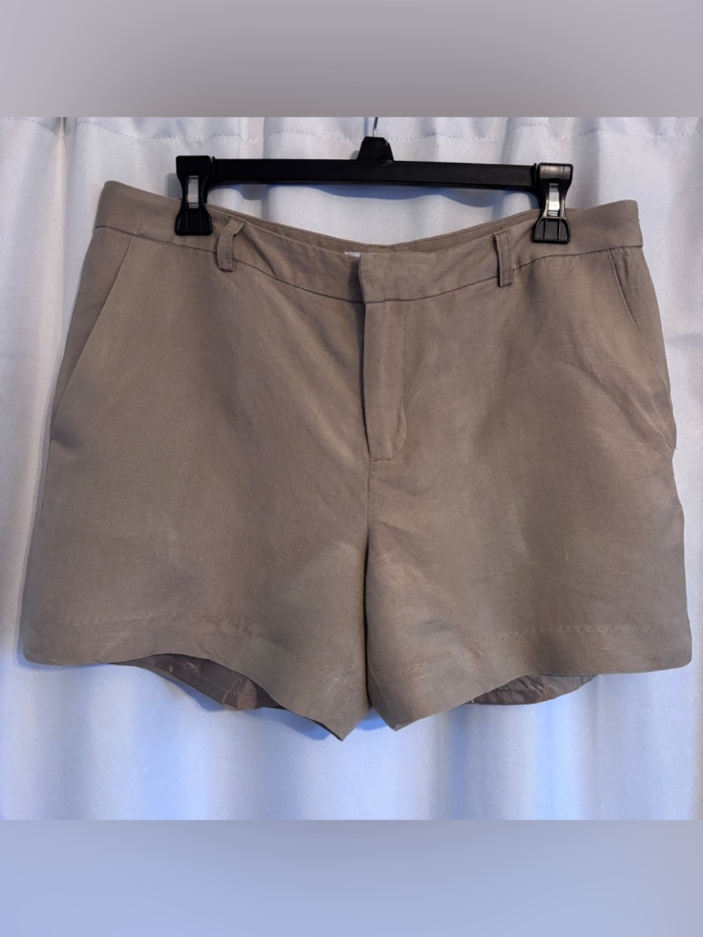 Linen Blend Women’s Khaki Tailored Shorts ~ Resortwear, Earthy, Coastal Cowgirl